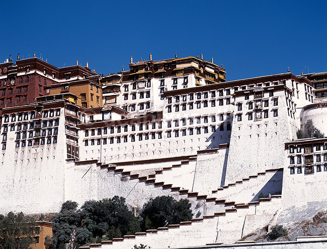 Potala Palace. Potala paladset set fra Chagpo Ri i Lhasa; ; Lhasa; Tibet / Kina; Asien; ; Himalaya