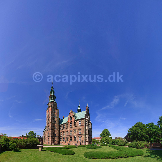 Rosenborg. 180 graders panorama close-up af Rosenborg Slot; ; K�benhavn; Danmark; ; sev�rdigheder; slotte, arkitektur, borge, konged�mmet, monarki, panoramaer