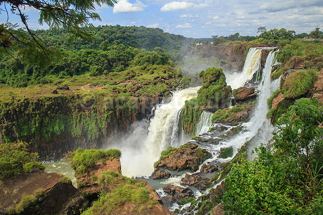 Iguazu vandfaldene. Salto san Martin ved Iguazu vandfaldene - set fra den Argentinske side af vandfaldene; ; Iguazu; Argentina; Sydamerika; ; Vandfald, The Iguazu Falls, Iguaz� Falls, Iguassu Falls, Igua�u Falls, Cataratas del Iguaz�, Cataratas do Igua�u 