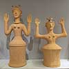 Gazi lerfigurer. Minoiske lerfigurer fra Gazi, ca 1300 - 1200 f.kr. udstillet p� Heraklion Archaeological Museum  Heraklion Archaeological Museum / Heraklion / Kreta Gr�kenland   Minoisk, minoan, Crete, archaeology. Ark�ologi, museer, historie