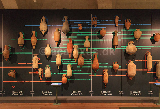 Pisa. Udvikling af amphoraer - udstilling p� skipsmuseum i Pisa, Museo Navi Antiche di Pisa; ; Pisa / Toscana; Italien; ; ; Turisme, sightseeing