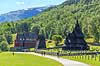 Borgund Stavkirke. Stavkirken og den nye kirke i Borgund  Borgund Norge   Turisme, sev�rdigheder, kristendom, stavkirker, tr�kirker
