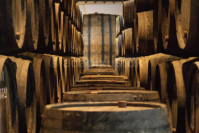 Portvin. Portvin lagres til Tawny Port p� egetr�sfade i vink�lderen hos producenten Taylor's; ; Vila Nova de Gaia / Porto; Portugal; ; ; Vin, vine, drikkevarer, vinproduktion, lagring, Taylors