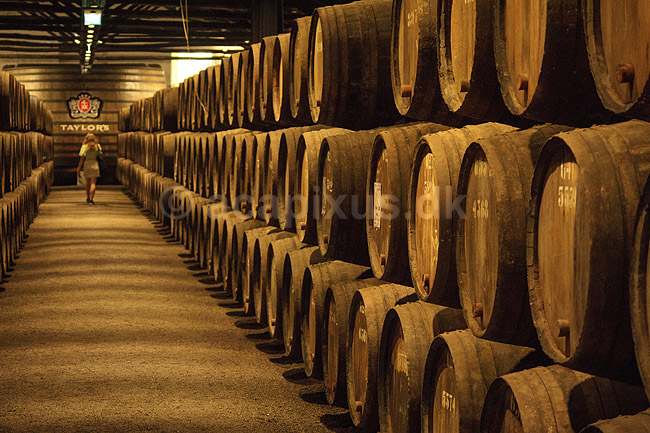 Portvin. Portvin lagres til Tawny Port p� egetr�sfade i vink�lderen hos producenten Taylor's; ; Vila Nova de Gaia / Porto; Portugal; ; ; Vin, vine, drikkevarer, vinproduktion, lagring, Taylors