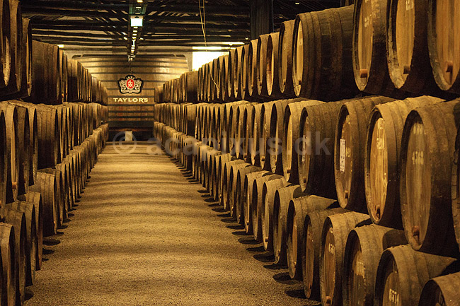 Portvin. Portvin lagres til Tawny Port p� egetr�sfade i vink�lderen hos producenten Taylor's; ; Vila Nova de Gaia / Porto; Portugal; ; ; Vin, vine, drikkevarer, vinproduktion, lagring, Taylors