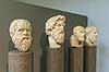 Filosoffer. Buster af filosofferne Sokrates (469-399 f.k.), Antisthenes (ca 450-370 f.k.), Chrysippos (ca 281-208 f.k.) og Apikouros (342-271 f.k.)  The British Museum / London England  sev�rdigheder Philosophi, filosofi, philosofi, philosoph, filosof