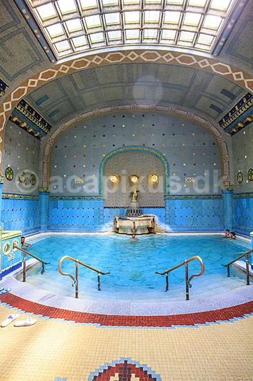 Gellert thermiske bade. Gellert termiske bade, Gellert Thermal Baths and Swimming Pool, p� den vestlige Buda-side af Donaufloden i Budapest; ; Hotel Gellert / Budapest; Ungarn; ; sev�rdigheder; Gellert Gyogyfurdo es Uszoda, swimmingpool, badeferie, badning, sv�mning