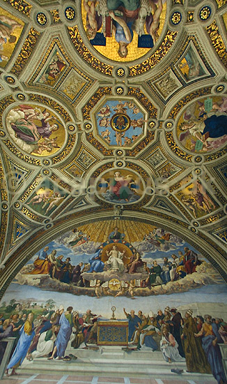 Vatikanmuseet. Lofts- og v�gmalerier i Vatikanmuseet i Rom; ; Rom; Italien; Europa; ; turistsev�rdigheder, paven, paved�mmet, Vatikanet, Vatikan Staten, sightseeing, freskoer