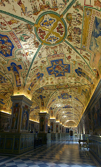 Biblioteca Apostolica Vaticana. Biblioteket i Vatikanmuseet i Rom; ; Rom; Italien; Europa; ; turistsev�rdigheder, paven, paved�mmet, Vatikanet, Vatikan Staten, sightseeing, freskoer
