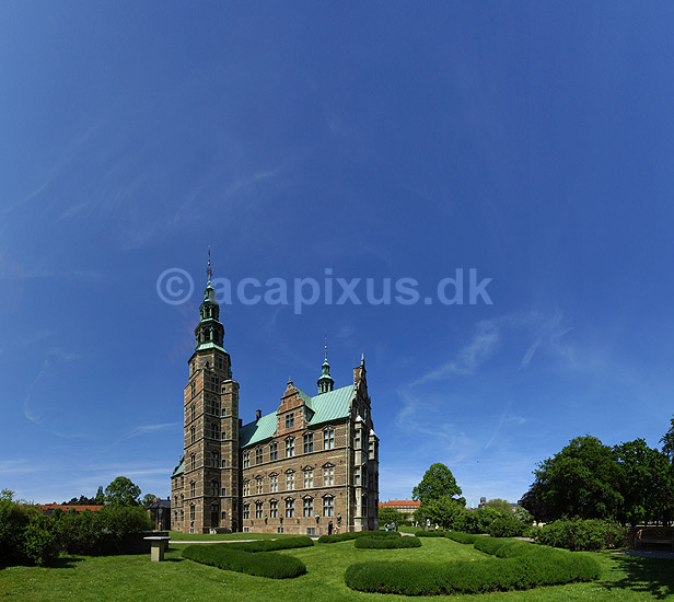Rosenborg. 180 graders panorama close-up af Rosenborg Slot; ; K�benhavn; Danmark; ; sev�rdigheder; slotte, arkitektur, borge, konged�mmet, monarki, panoramaer
